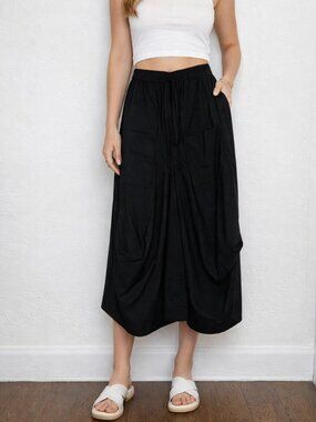 Ruti Black Drape Skirt Size M Lagenlook Avant Garde Balloon Midi Minimalist